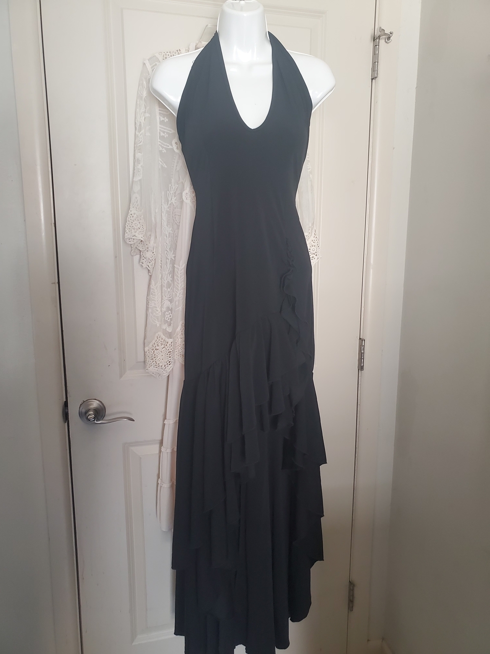 Elegant Black Halter Ruffle Maxi Dress